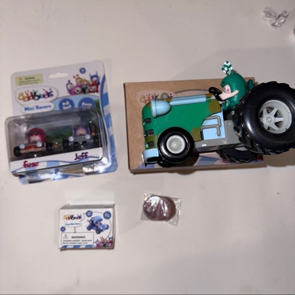 Oddbods Mini Racer Jeff, Fuse and Pogo zee tractor